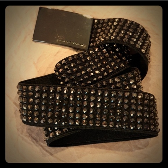 Armani Exchange Gun Metal Rhinestone Stretch Belt main image 7